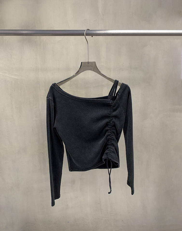 WASHED TONE ASYMMETRICAL RUCHED TOP