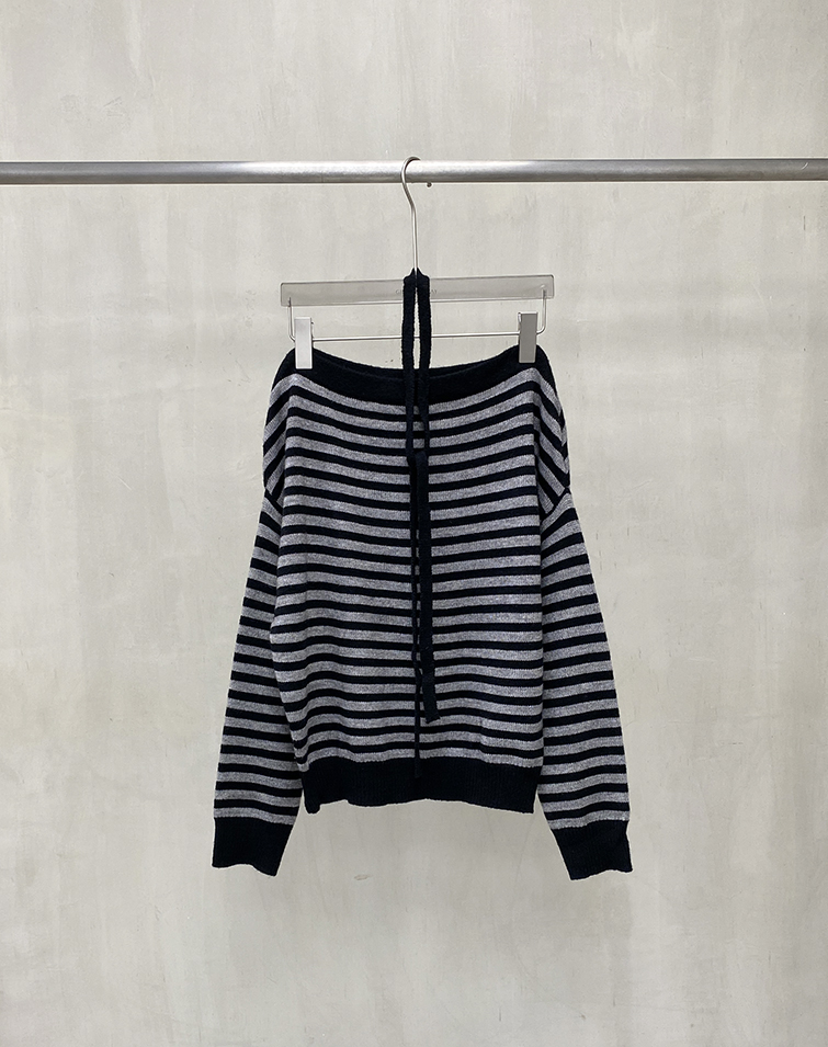 FASHION STRIPE OFF-SHOULDER TIE TOP