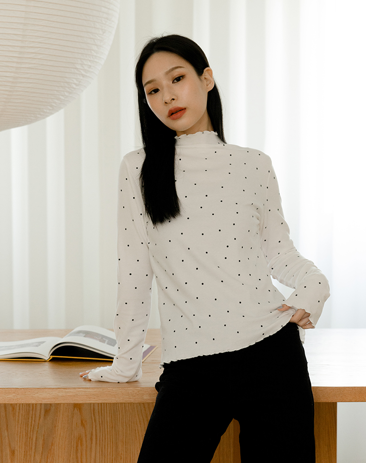 MODERN POLKA DOT RUFFLE NECK TOP