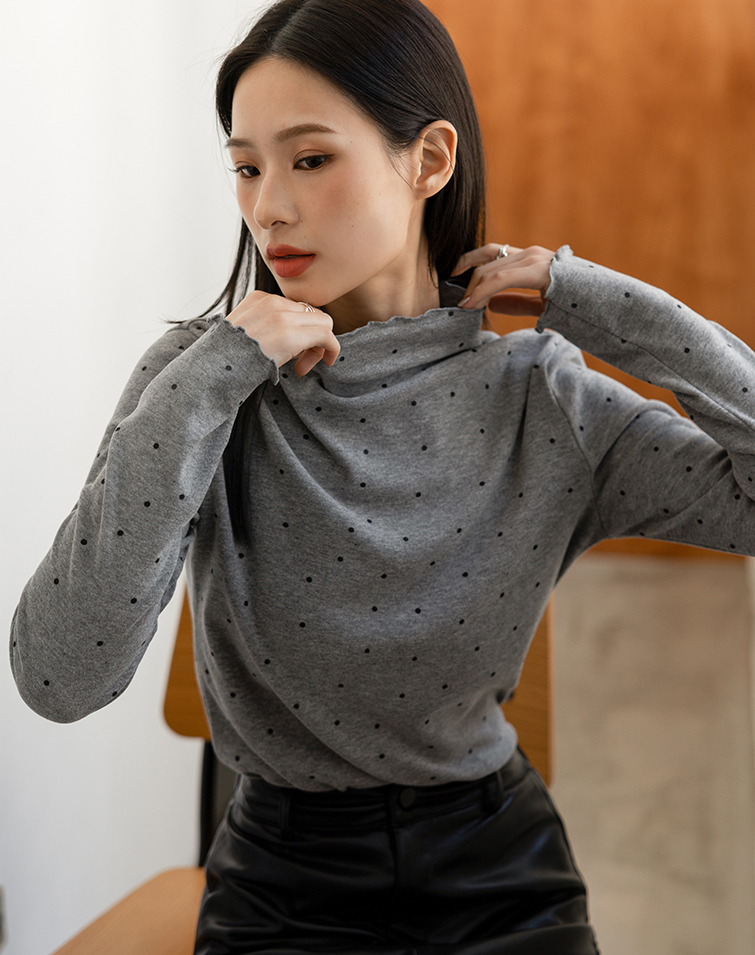 MODERN POLKA DOT RUFFLE NECK TOP