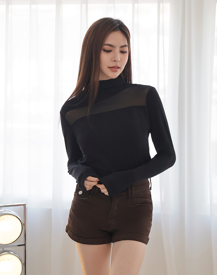 ASYMMETRICAL MOCK NECK LONG-SLEEVE TOP