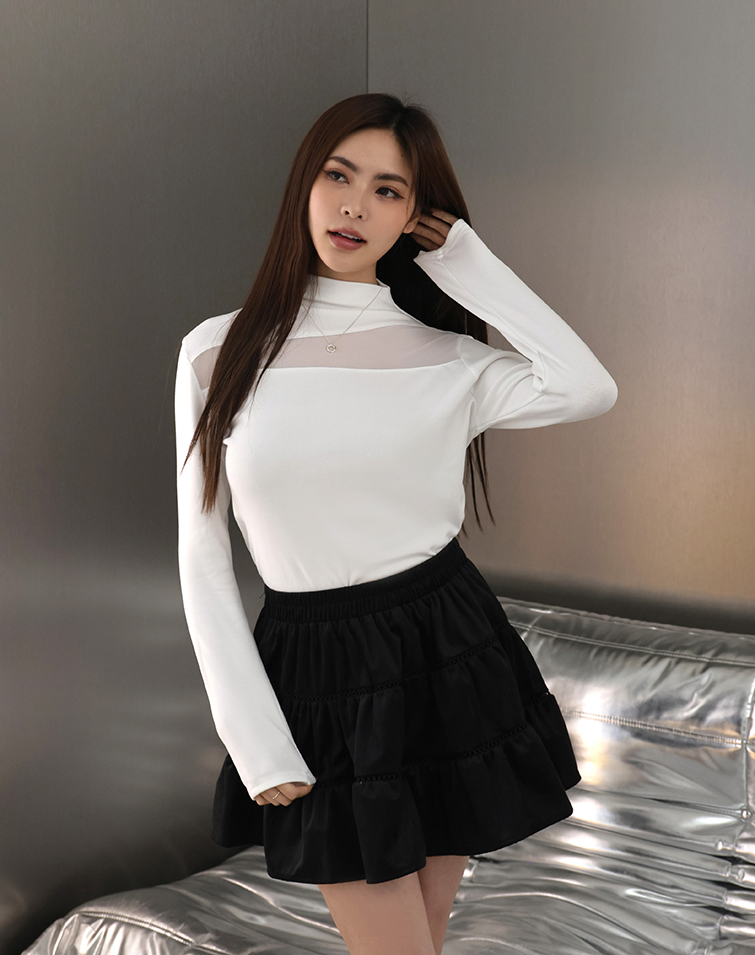 ASYMMETRICAL MOCK NECK LONG-SLEEVE TOP