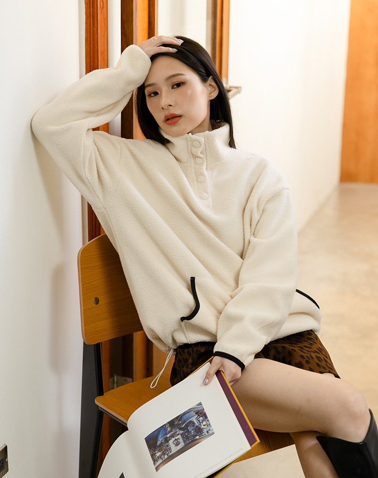 TEDDY FLEECE MOCK NECK LONG-SLEEVE TOP