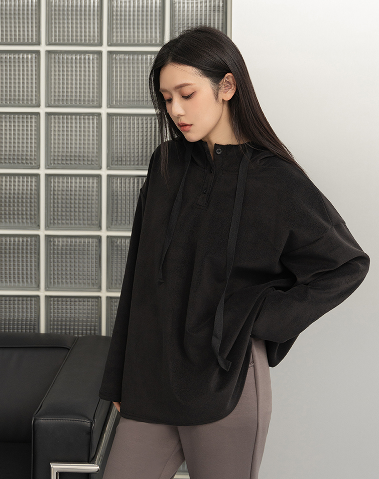 BRUSHED-FLEECE HOODED TOP