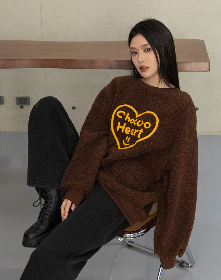 COLORFUL HEART FLEECE LONG-SLEEVE TOP