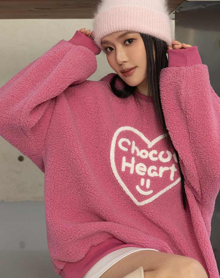 COLORFUL HEART FLEECE LONG-SLEEVE TOP