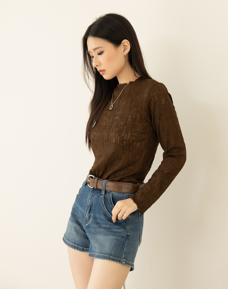 TREE-BARK TEXTURED MOCK-NECK BASELAYER