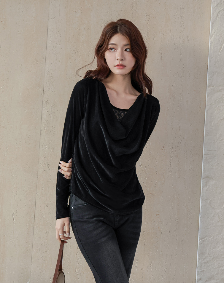 VELVET DRAPED LACE TOP