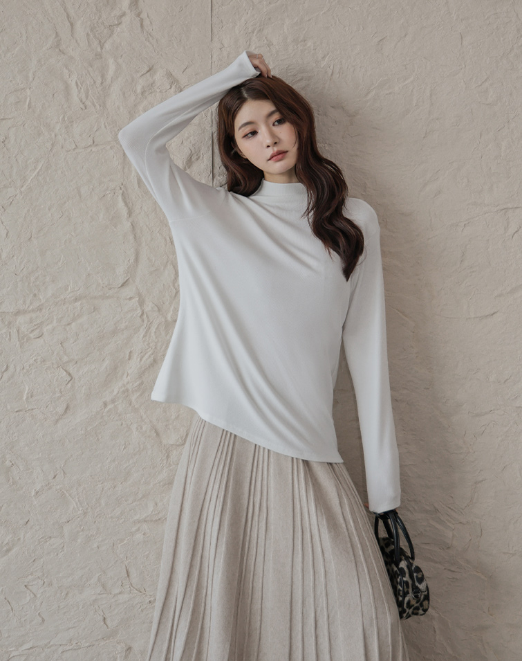 DOUBLE-FACED CASHMERE MOCK SLIMMING TOP