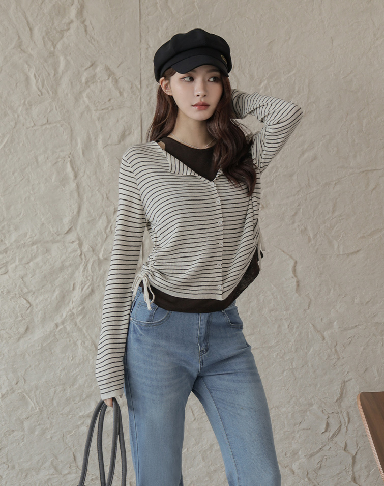CONTRAST RIBBED SLIMMING TOP