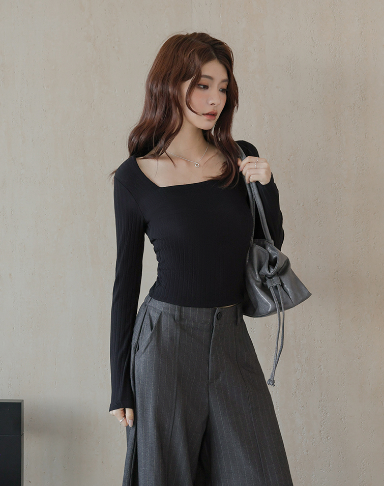 SQUARE-NECK RIBBED SLIMMING TOP