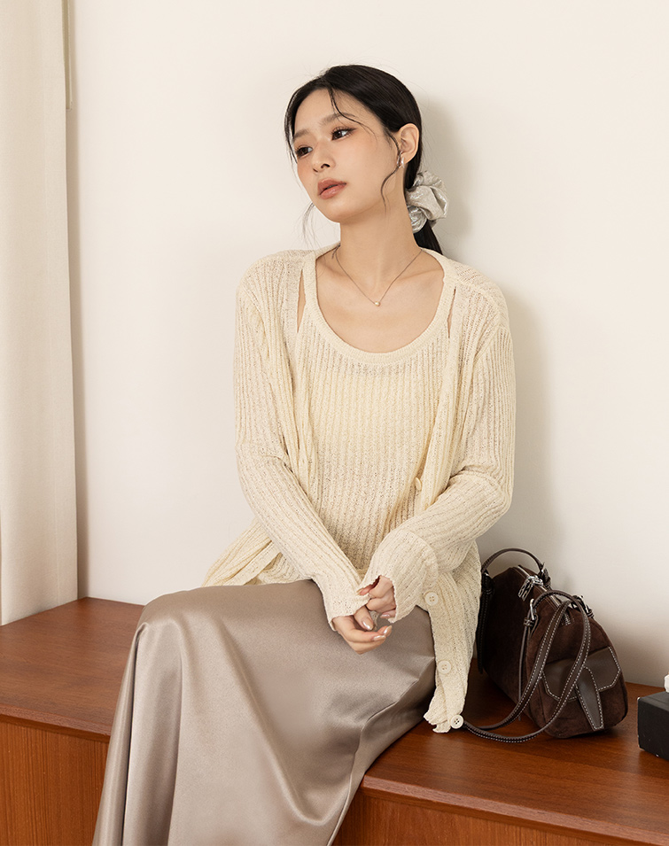 Lightweight Open-Knit Faux 2-Piece Top