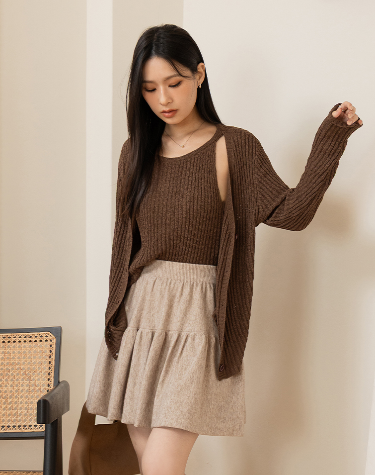 Lightweight Open-Knit Faux 2-Piece Top