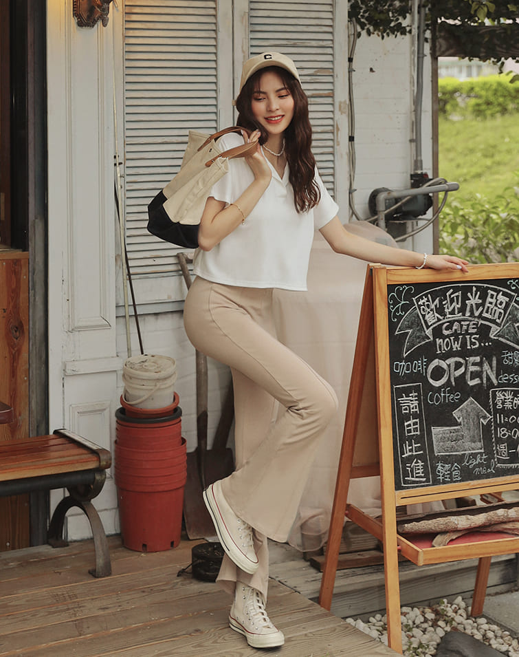 FRONT STITCHED COTTON FLARE PANTS