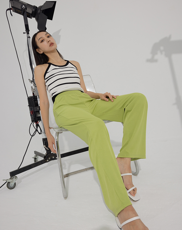 ELASTICATED WAIST RIBBED LONG TROUSERS