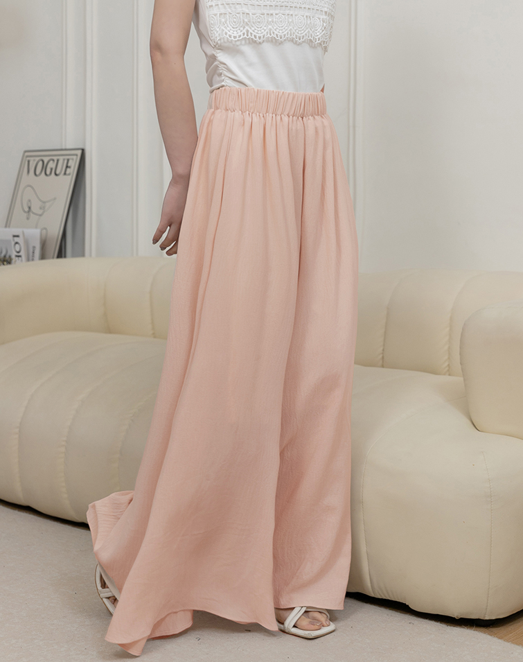 SOLID COLOUR VERSATILE ELASTIC WIDE-LEG PANTS