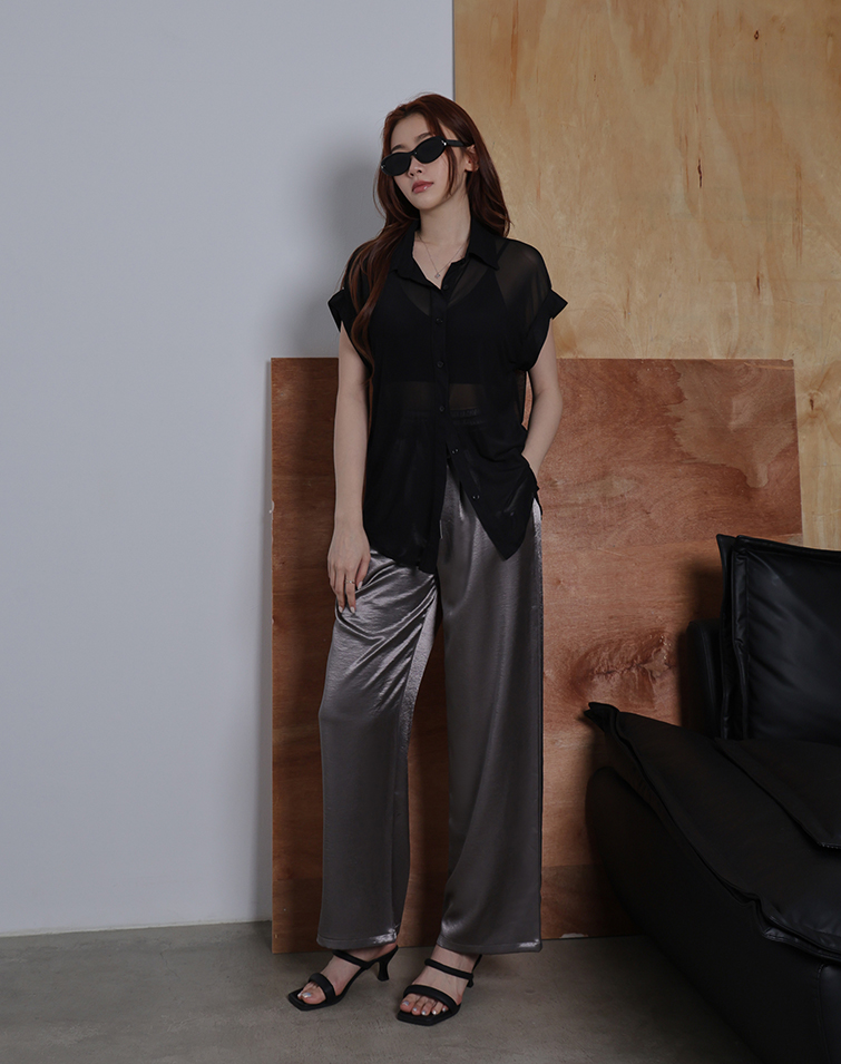 Y3K METALLIC GLOSS WIDE-LEG PANTS