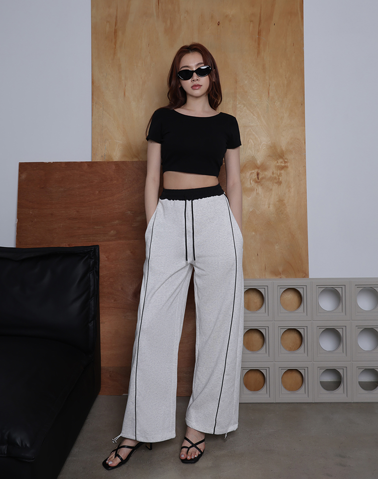 CONTRAST TRIM CASUAL FLORAL WIDE-LEG PANTS.