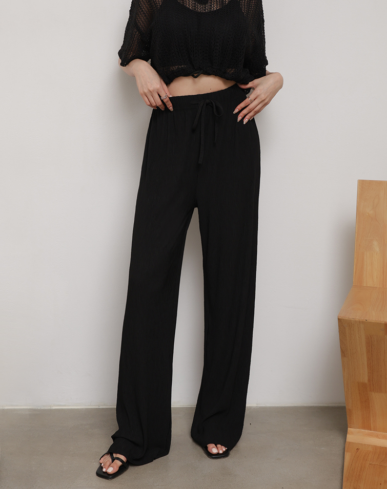 3D WAVY TEXTURE ELASTIC WAIST PANTS
