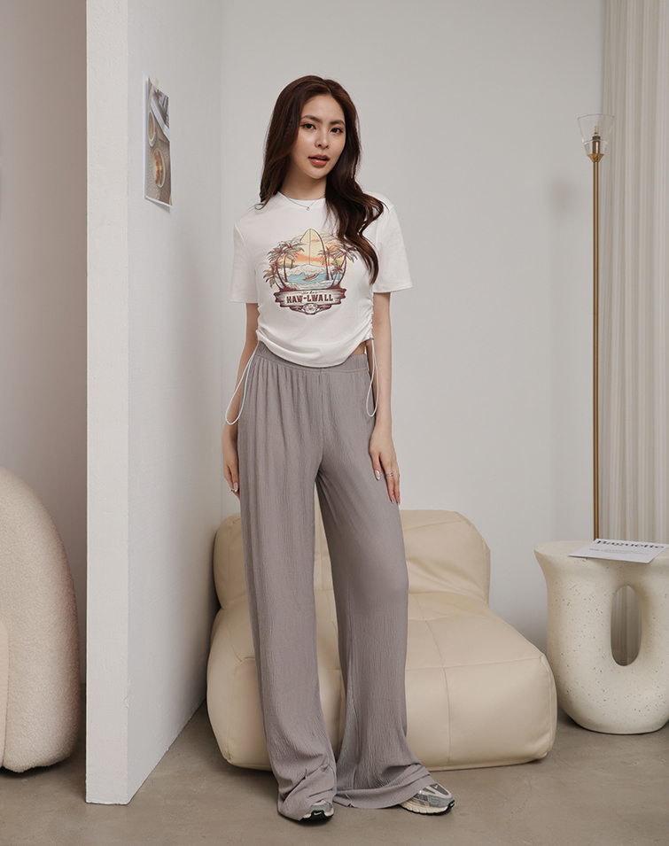 3D WAVY TEXTURE ELASTIC WAIST PANTS