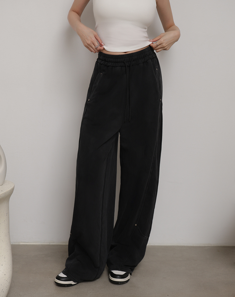 WASHED TEXTURE POCKET DESIGN TIE STRING PANTS