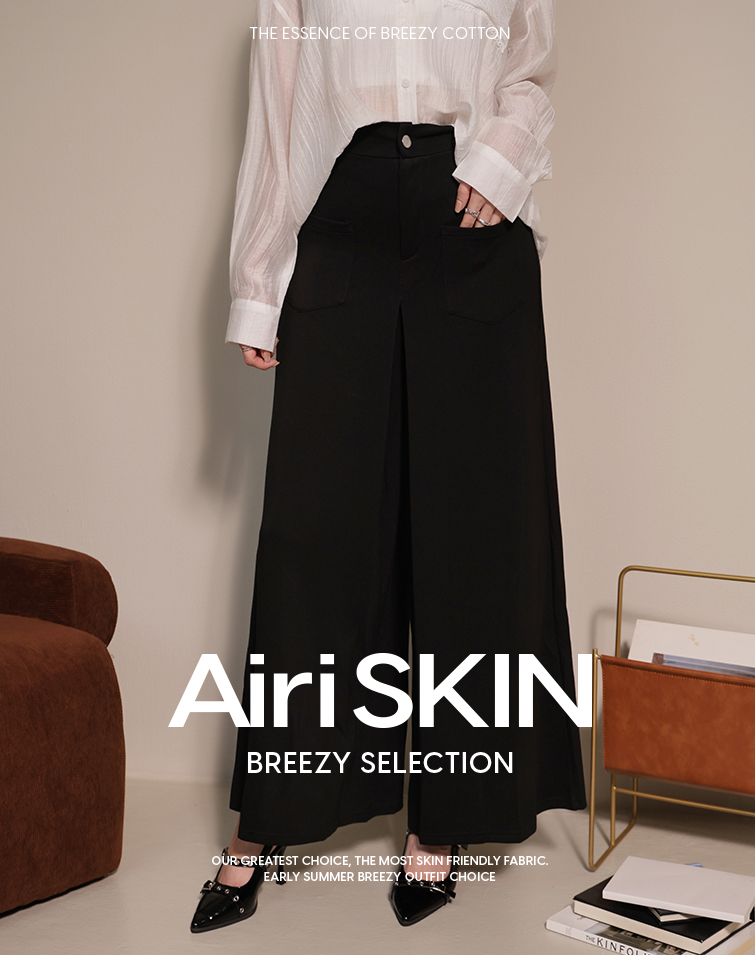 COMFORTABLE TWO-POCKET SOLID COLOR WIDE-LEG PANTS