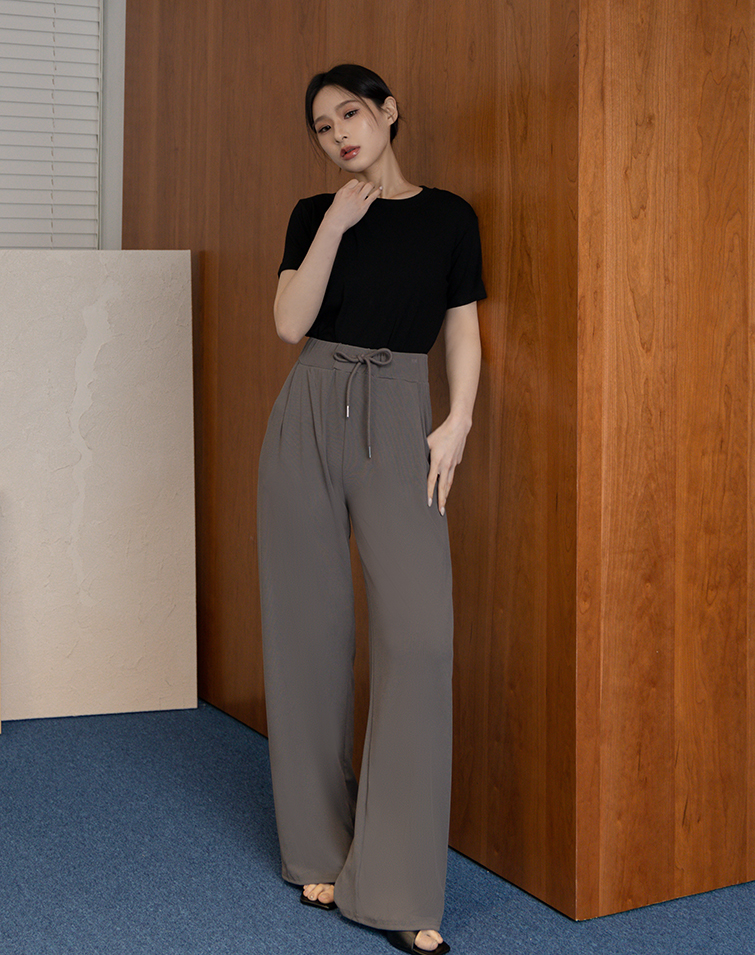 CASUAL RIBBED TIE-WAIST PANTS