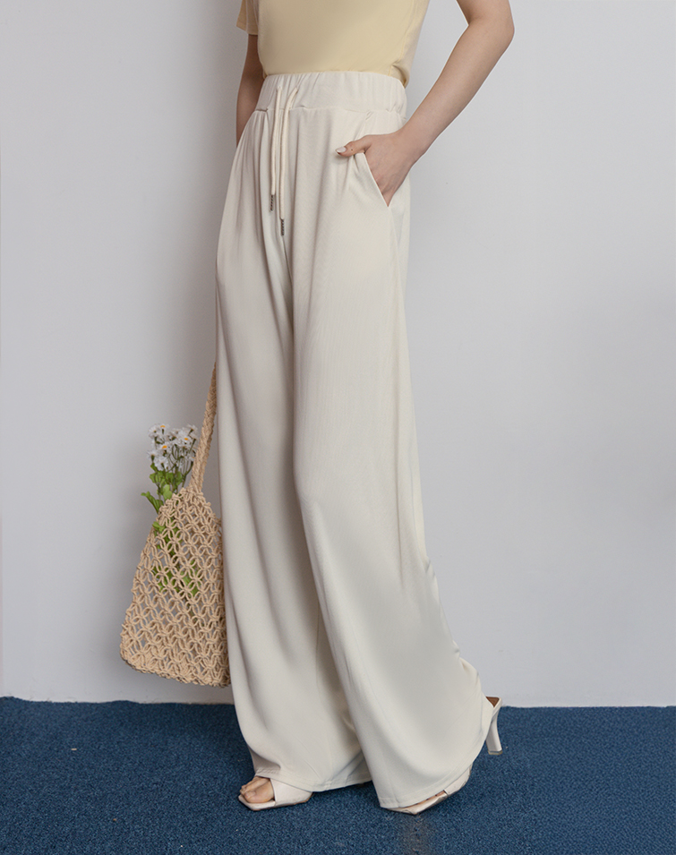 CASUAL RIBBED TIE-WAIST PANTS