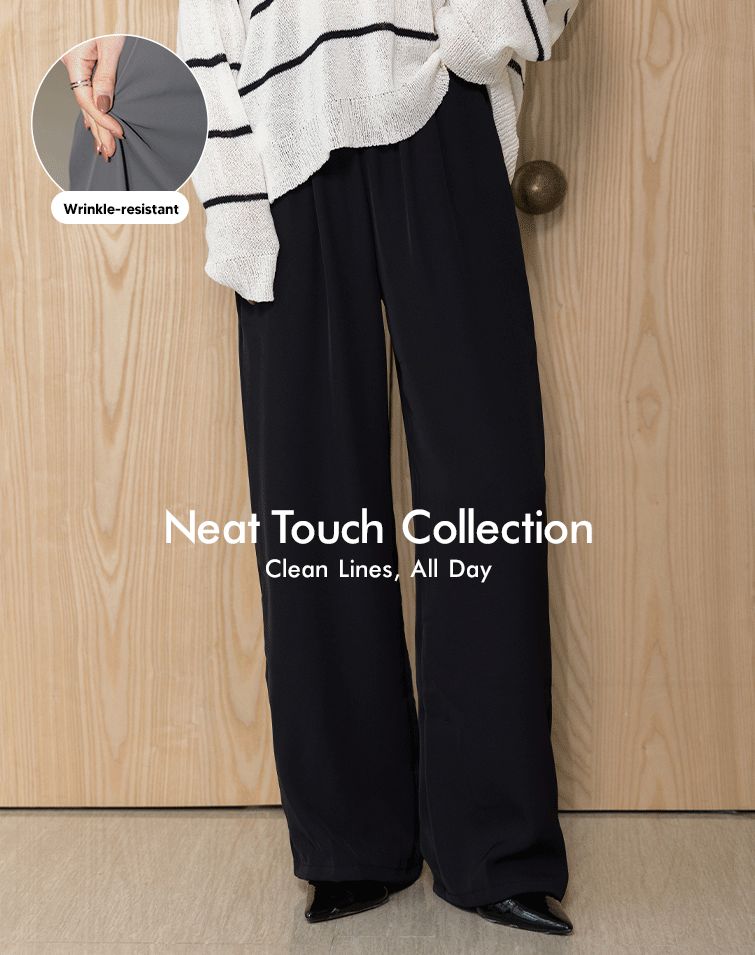 LIGHTWEIGHT PLAIN ELASTIC WIDE PANTS
