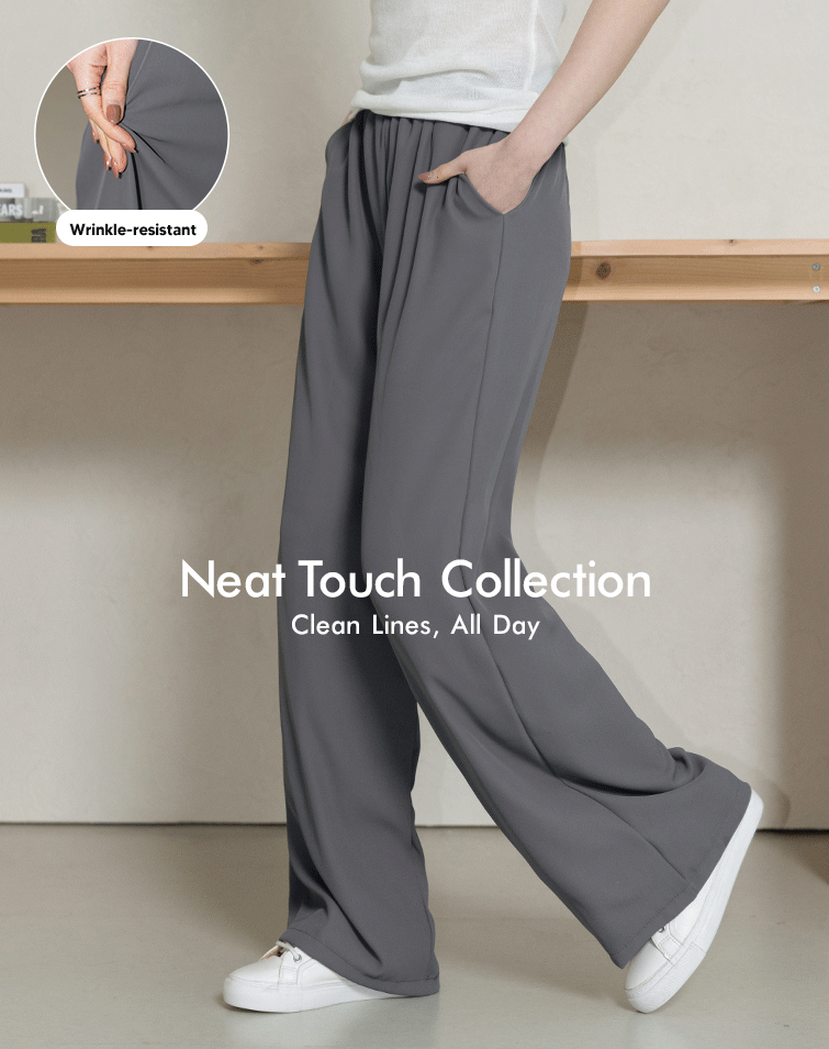 LIGHTWEIGHT PLAIN ELASTIC WIDE PANTS