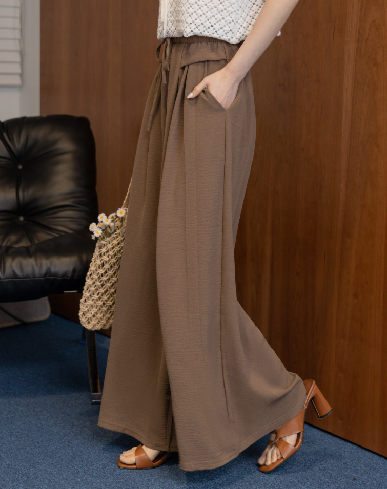 FINE-GRAINED RUFFLED DESIGN WIDE PANTS