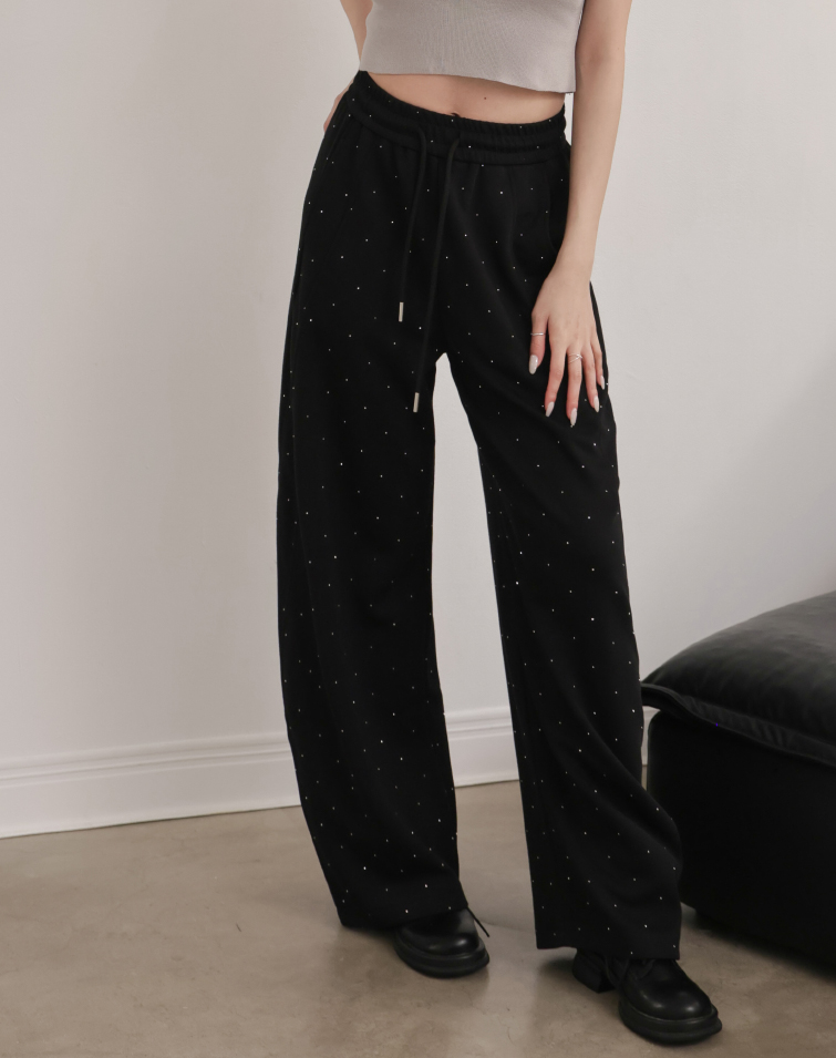 SPARKLE COTTON CINCHED BARREL PANTS
