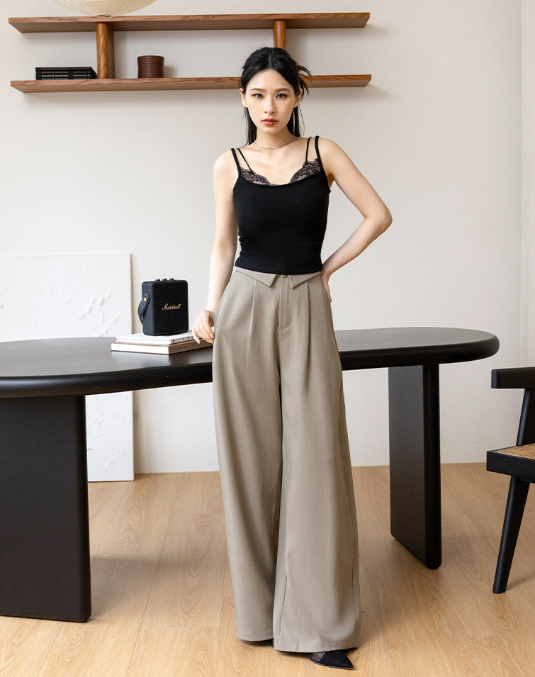 FOLDED DRAPED WAISTED SLACKS