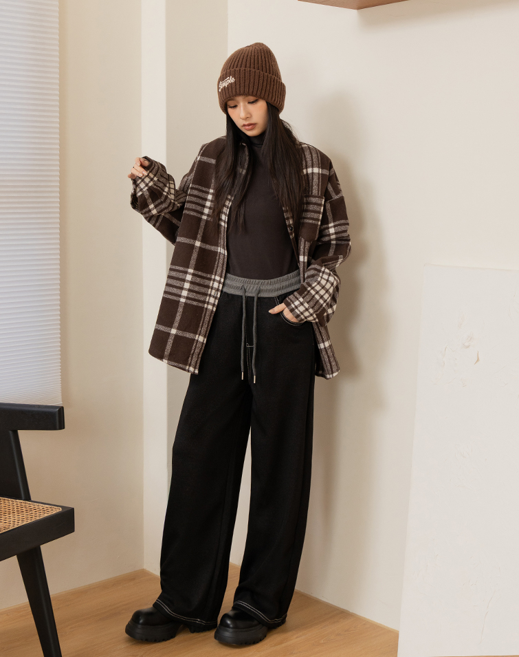 Retro Drawstring Contrast-Stitch Pants