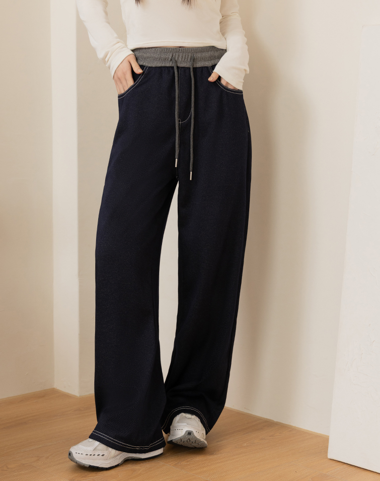 Retro Drawstring Contrast-Stitch Pants