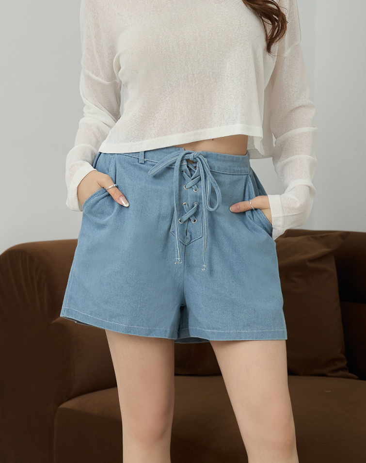 TIE-WAIST DENIM SHORTS