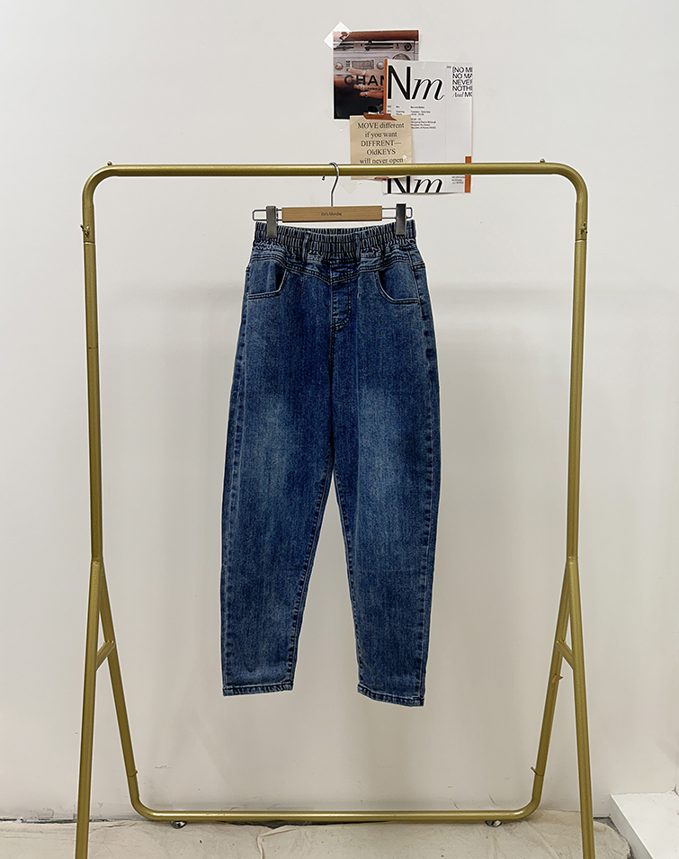 FOLDED EDGE ELASTIC DENIM PANTS