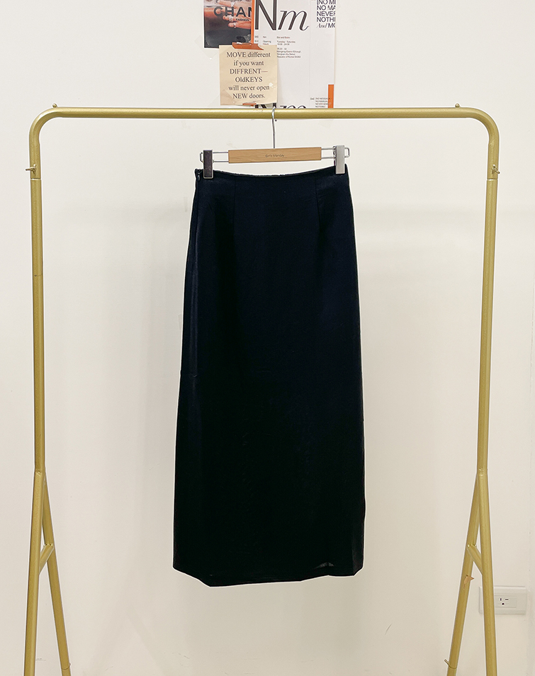 LINEN-STYLE ELASTIC WAIST LONG SKIRT