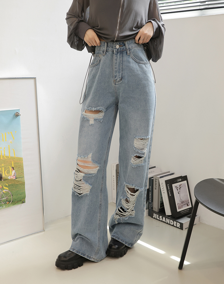 RIPPED DESIGN STREET DENIM PANTS