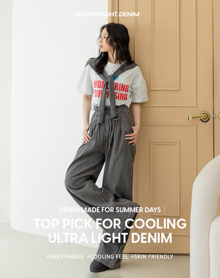 LIGHT DENIM CASUAL WAISTED WIDE-LEG PANTS
