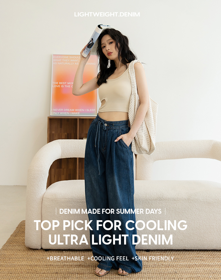 LIGHT DENIM CASUAL WAISTED WIDE-LEG PANTS
