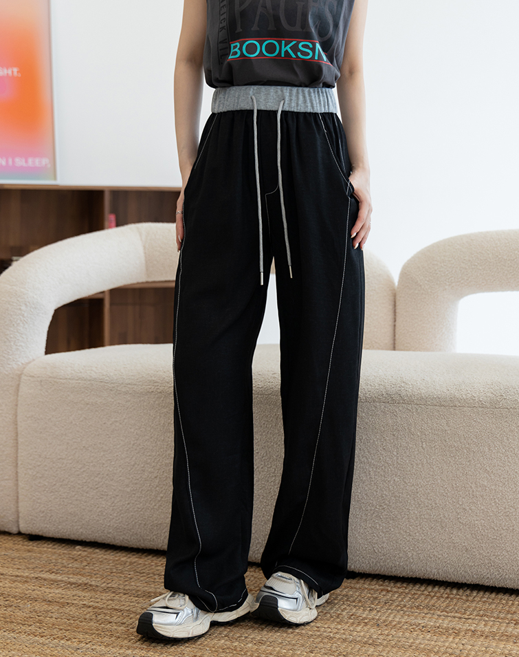 SEAM-DETAIL ICE SILK DENIM PANTS
