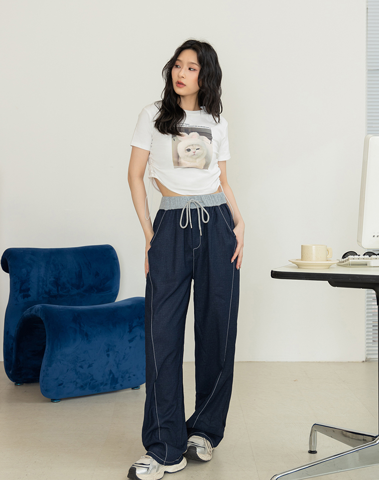 SEAM-DETAIL ICE SILK DENIM PANTS