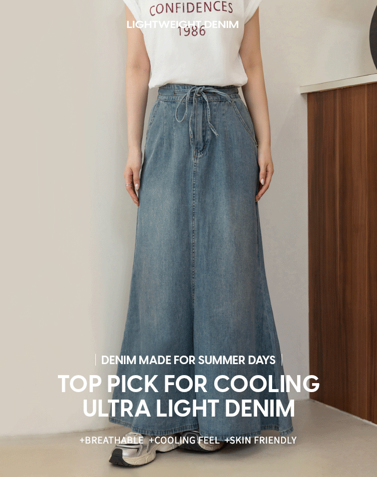 STREET-STYLE WASHED DRAWSTRING DENIM SKIRT