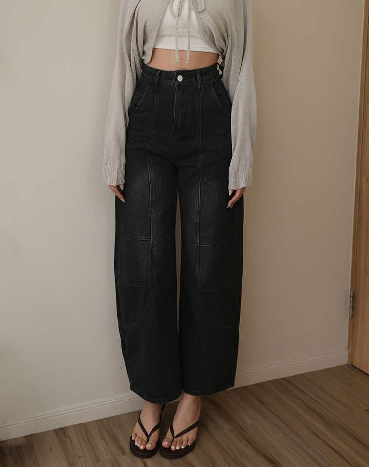 STRUCTURED DENIM TAPERED PANTS