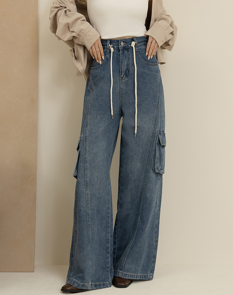 STREET-STYLE DRAWSTRING CARGO PANTS