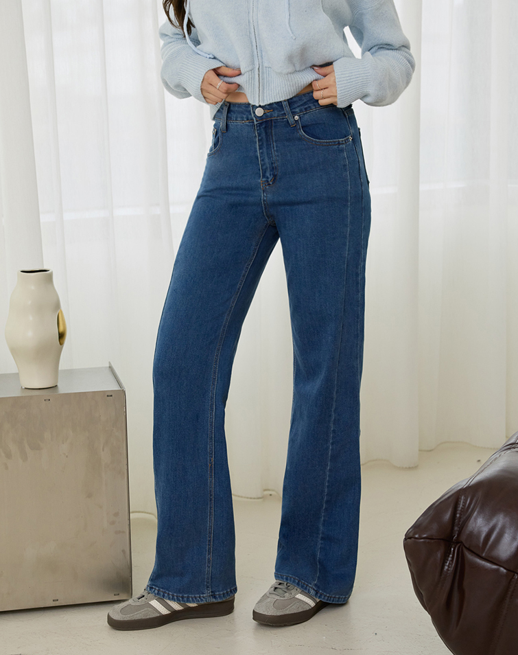 DARK BLUE WASHED PANEL DENIM PANTS