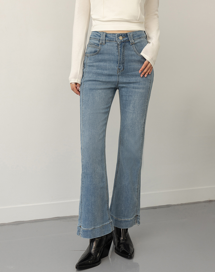 SLIM-FIT SEAMED WASHED DENIM JEANS