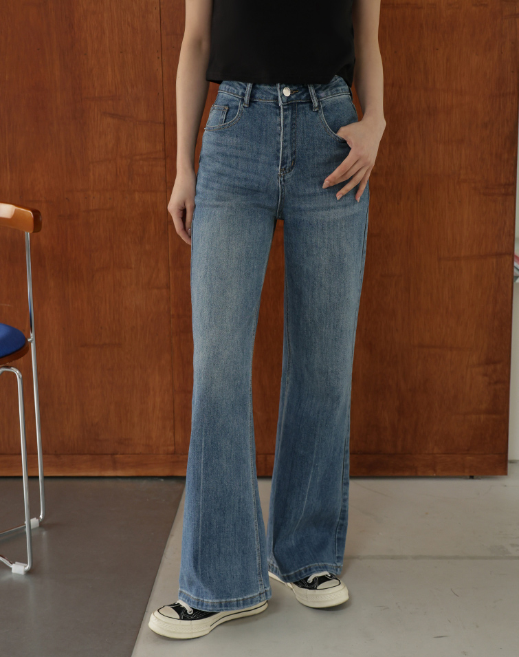 WASHED FADED DENIM WIDE-LEG PANTS