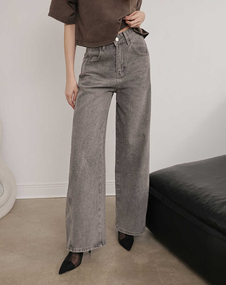 SPARKLE WASHED CURVE BARREL JEANS